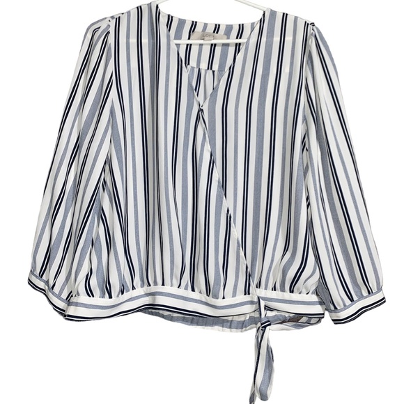 LOFT Women Striped Faux Wrap Blouse Top - Picture 1 of 3